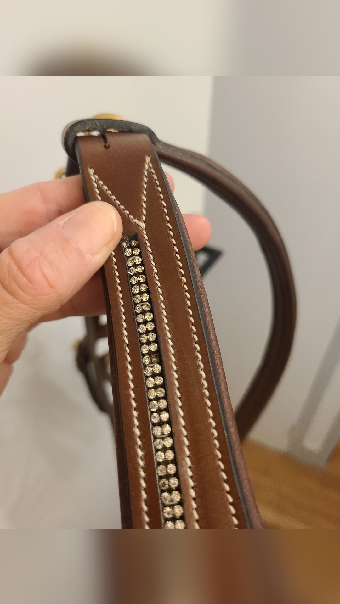 Filet Marron à strass cheval avec rênes antidérapantes, média 5