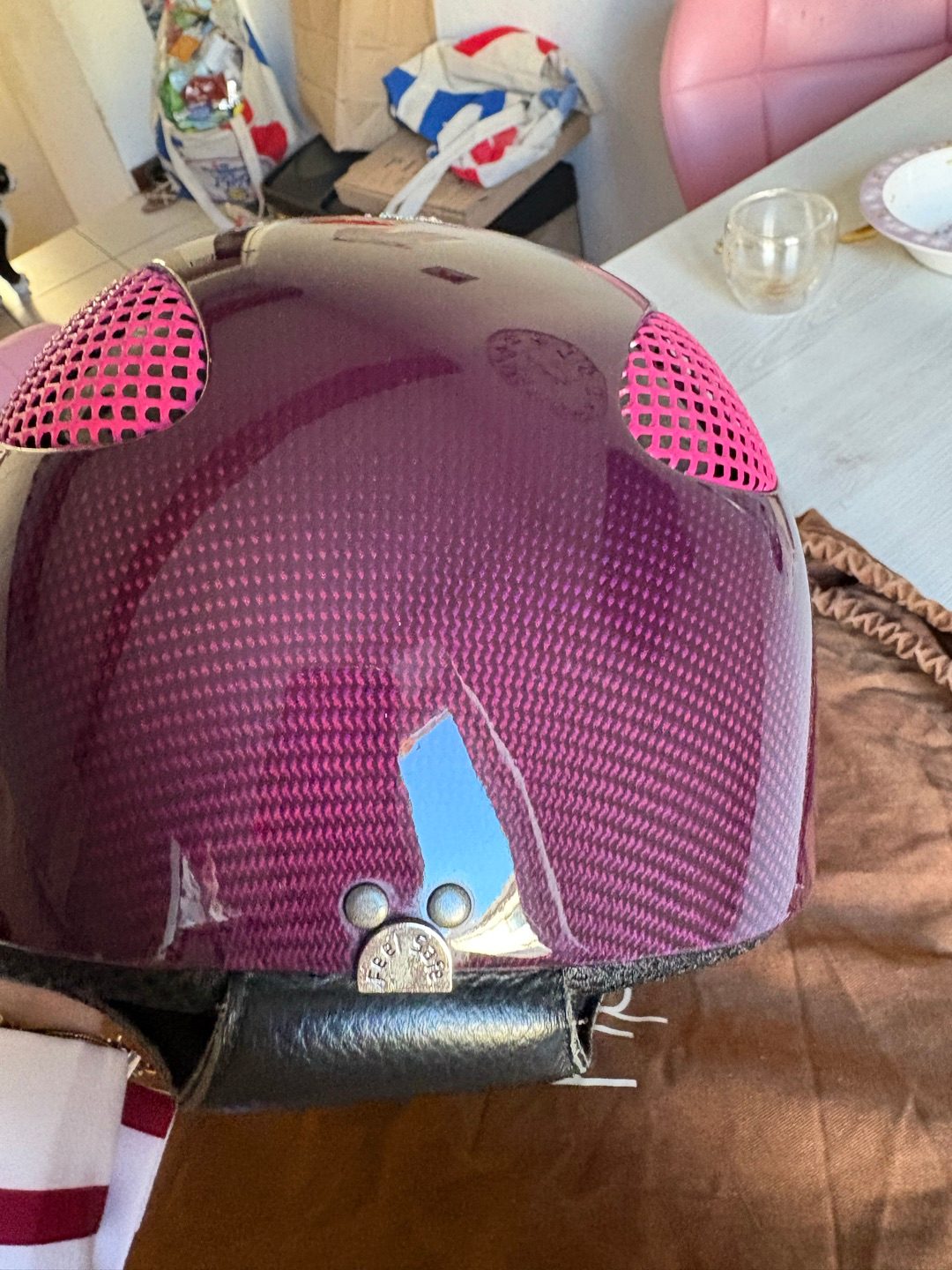 Casque / Bombe GPA First Lady Carbone Cuir Rose & Strass T.57, média 8