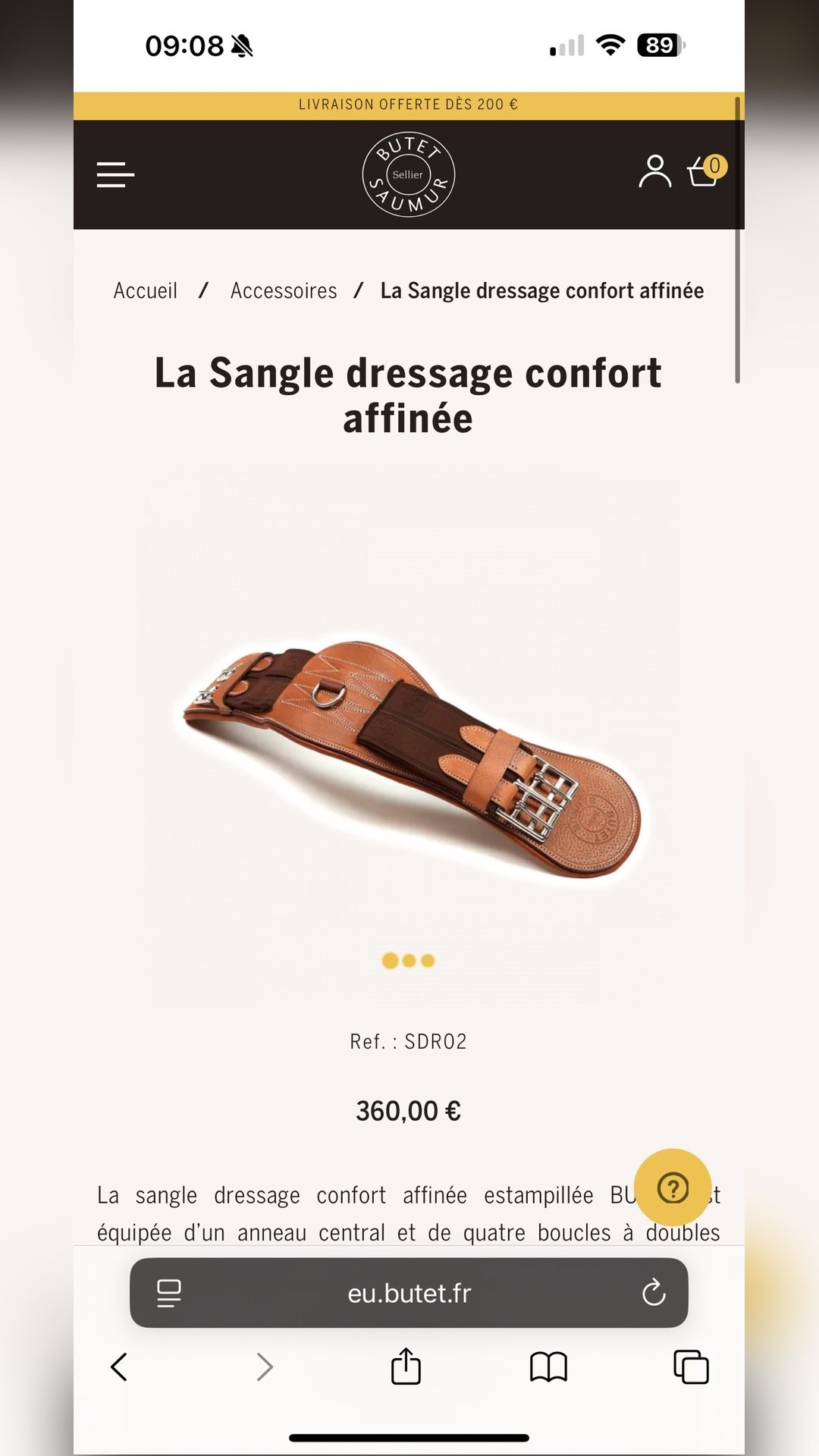 Sangle courte confort affinée Butet, média 6