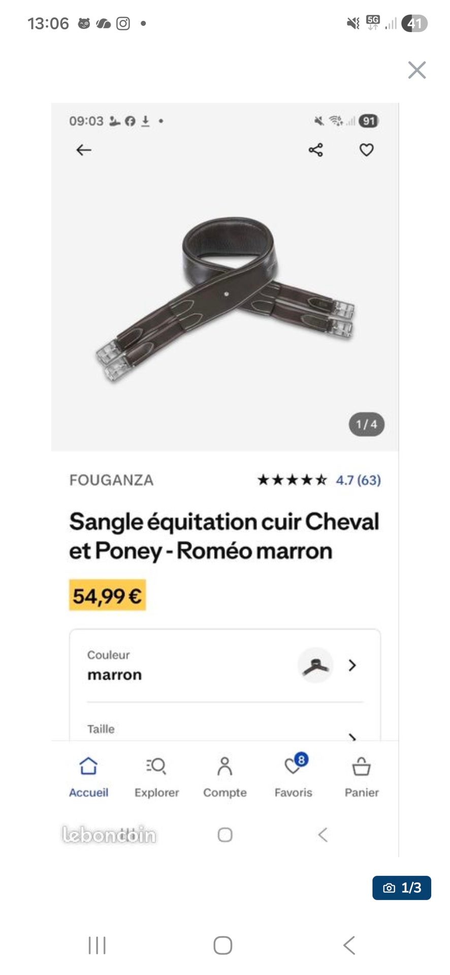 Sangle en cuir 135cm neuve Fouganza, média 3