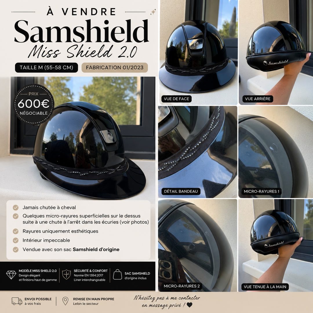 Bombe Samshield Miss Shield – Excellent état – Taille M (avec liner 56), média 8