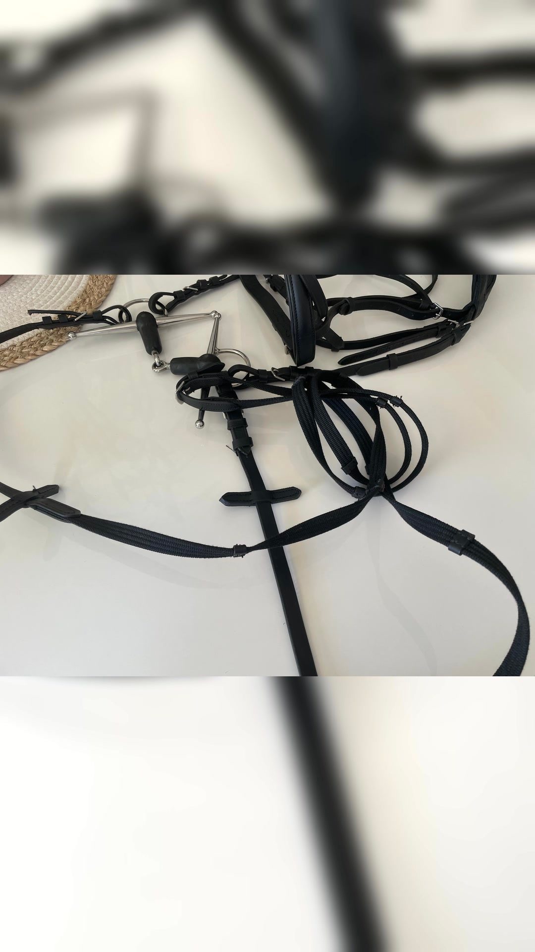 Filet / Bride en cuir noir avec mors et rênes – Très bon état, média 5