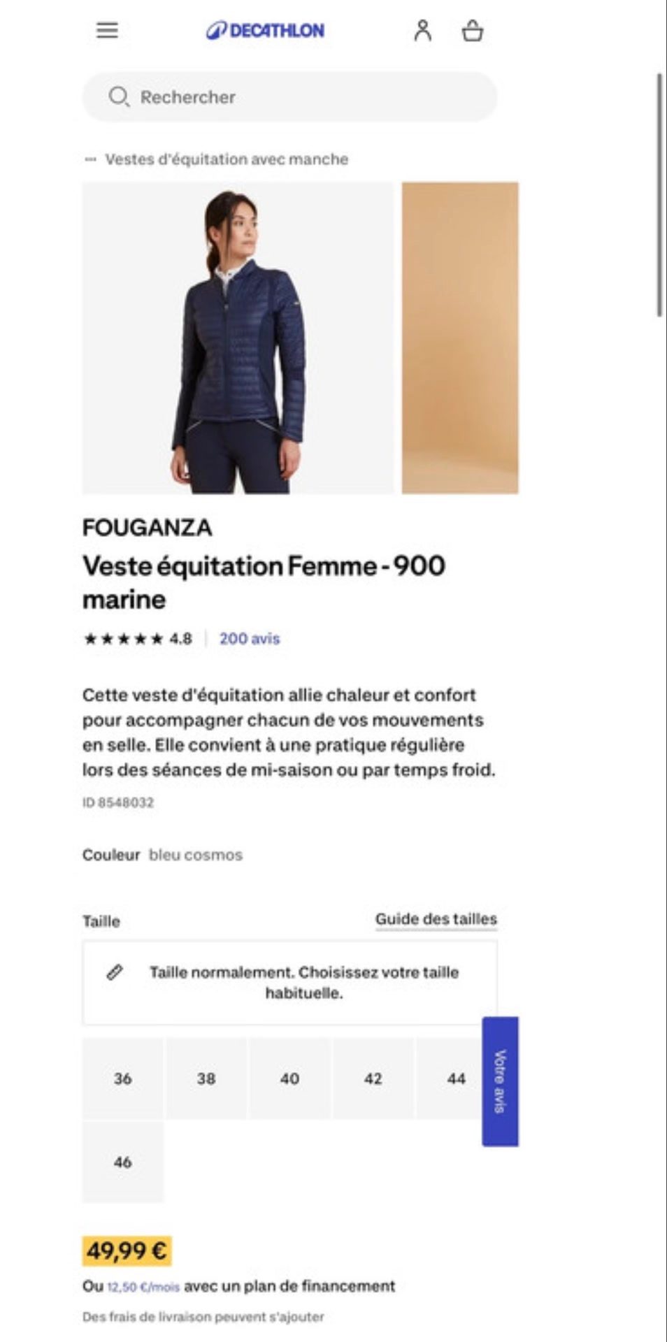Blouson intersaison  S/36 Marine neuf, média 10