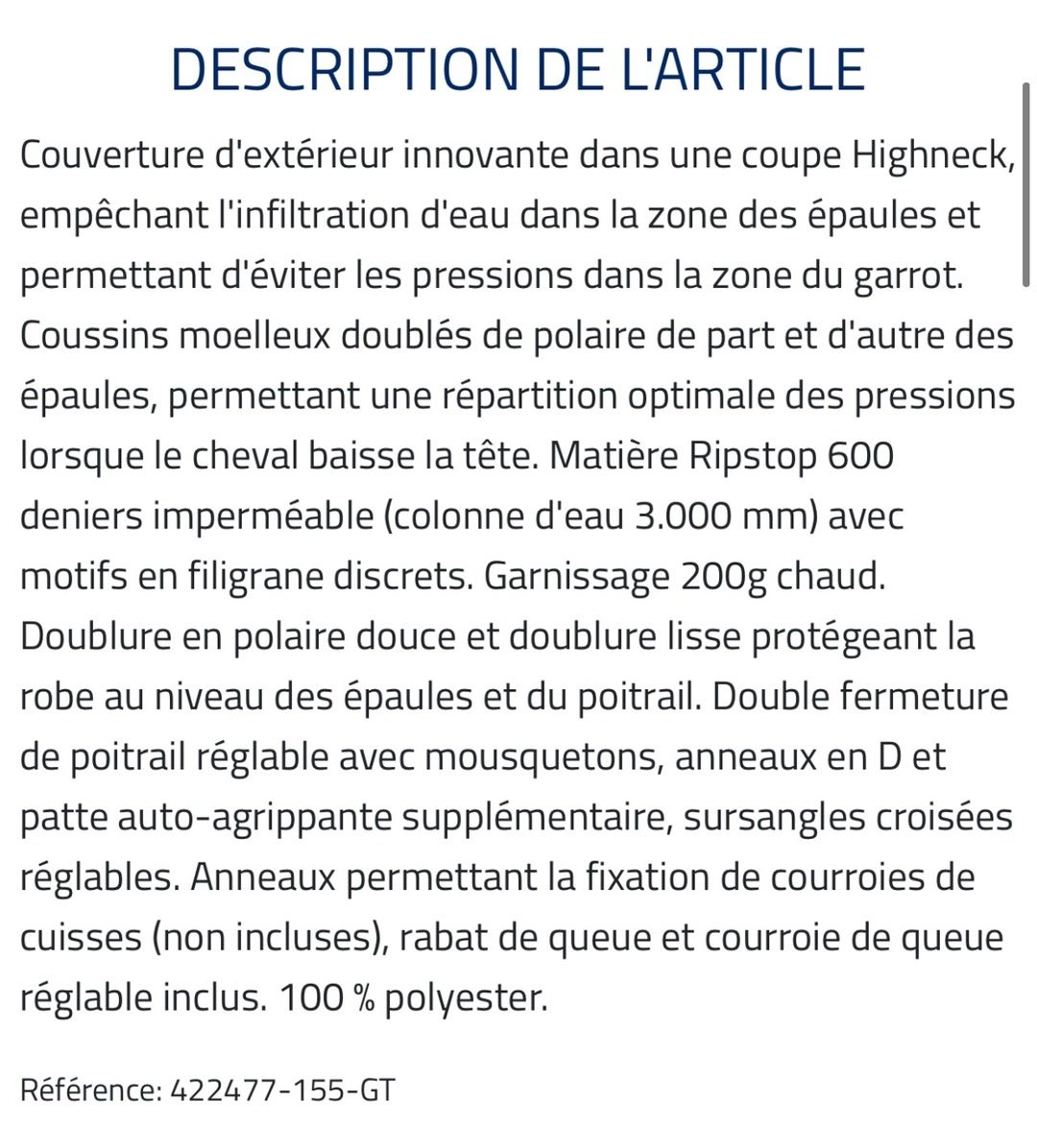 Couverture 200g taille 155, média 4