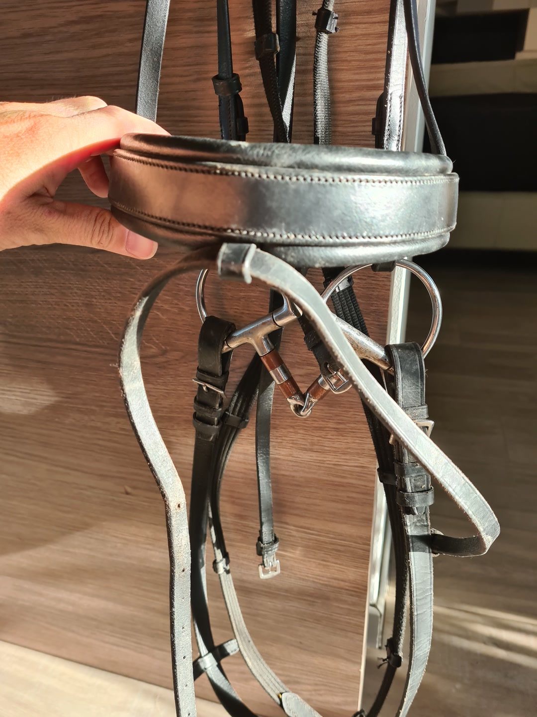 Bridon cuir noir et strass, média 9